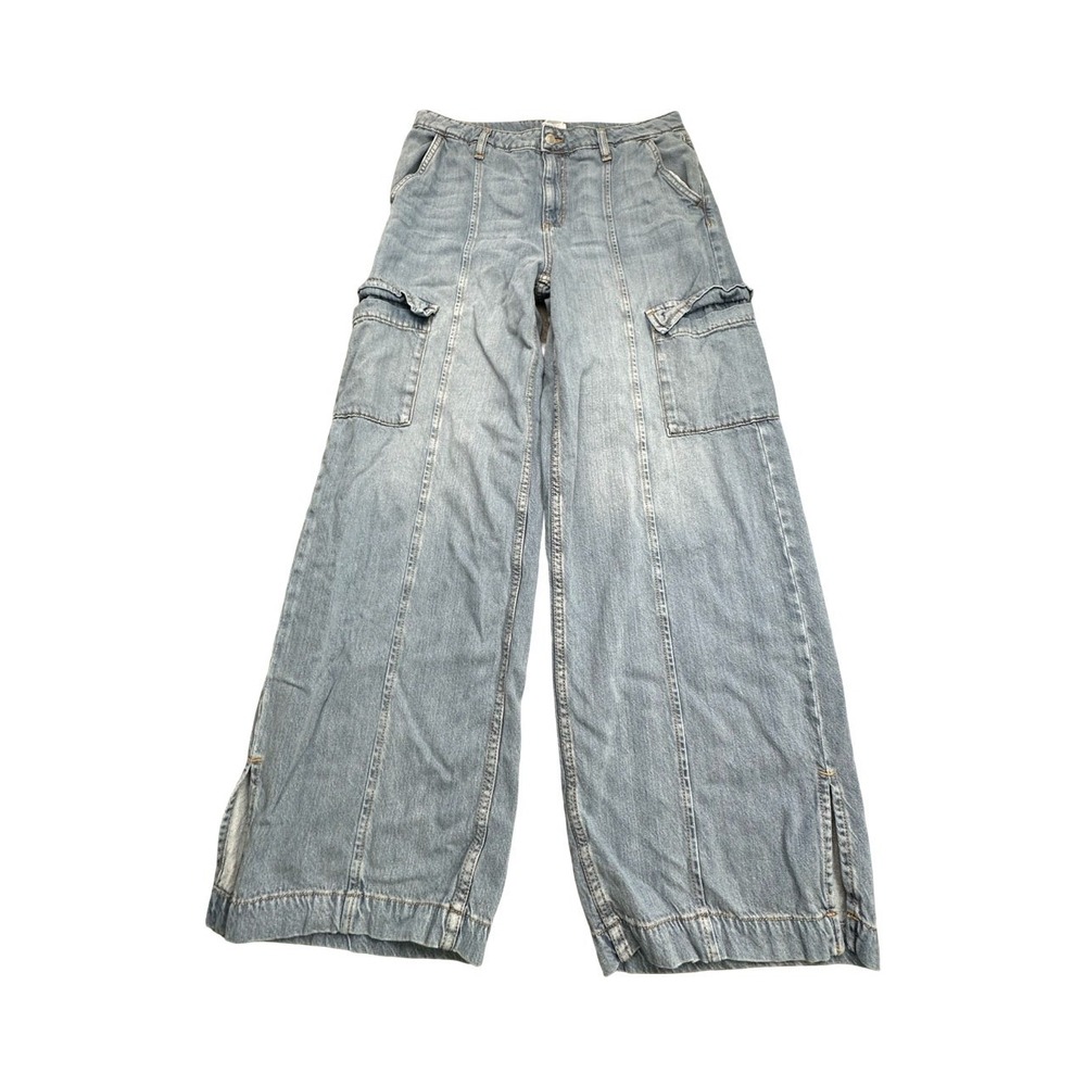 Time and Tru Cargo Jeans Womens 14 Light Blue Wide Leg High Rise Lyocell Blend